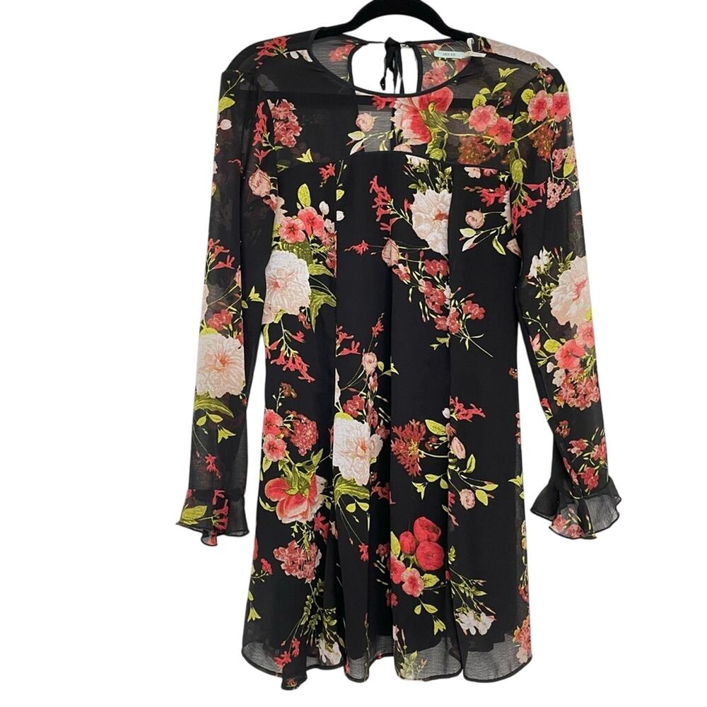 Kimchi Blue Urban Outfitters Black & Pink Floral Flared Cuff Mini Dress XS Boho
